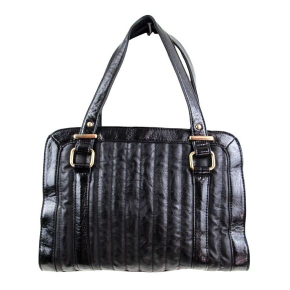 CHARMING CHARLIE STITCHED BLACK POLYURETANE SHOULDER BAG HANDBAG TOTE HOBO PURSE - Picture 1 of 13